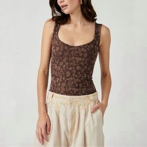 NWT Free People Chocolate Printed Clean Lines Bodysuit | Size XS/S